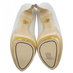 Pre Owned Charlotte Olympia Cream Canvas Dolly Platform Pumps Size 42