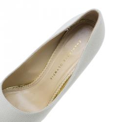 Pre Owned Charlotte Olympia Cream Canvas Dolly Platform Pumps Size 42