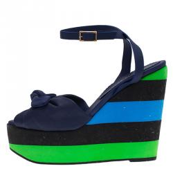 Pre Owned صندل شارلوت اوليمبيا ميراندا كعب روكى مطاط بحزام نعل سميك بفيونكة ملون مقاس 39