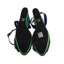 Pre Owned صندل شارلوت اوليمبيا ميراندا كعب روكى مطاط بحزام نعل سميك بفيونكة ملون مقاس 39