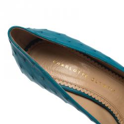 Pre Owned Charlotte Olympia Blue Ostrich Leather Greta Platform Pumps Size 39