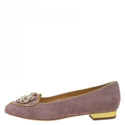 Charlotte Olympia Lilac Suede Virgo Smoking Slippers Size 36.5