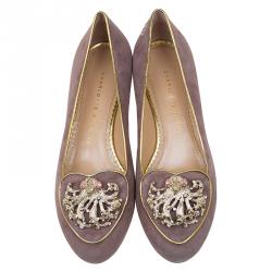 Charlotte Olympia Lilac Suede Virgo Smoking Slippers Size 36.5