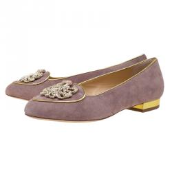 Charlotte Olympia Lilac Suede Virgo Smoking Slippers Size 36.5