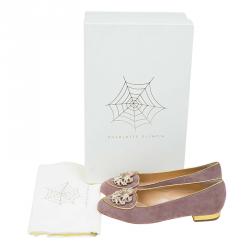 Charlotte Olympia Lilac Suede Virgo Smoking Slippers Size 36.5