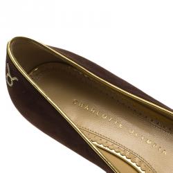 Pre Owned Charlotte Olympia Brown Suede Taurus Smoking Slippers Size 37