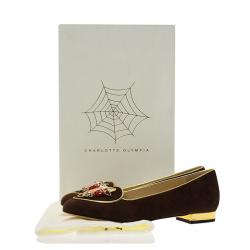 Pre Owned Charlotte Olympia Brown Suede Taurus Smoking Slippers Size 37