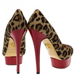Pre Owned Charlotte Olympia Leopard Calf Hair Polly Platform Pumps Size 38.5
