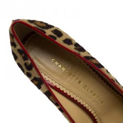 Pre Owned Charlotte Olympia Leopard Calf Hair Polly Platform Pumps Size 38.5