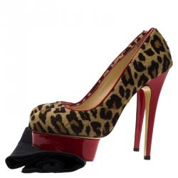 Pre Owned Charlotte Olympia Leopard Calf Hair Polly Platform Pumps Size 38.5