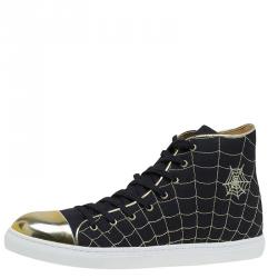 Charlotte Olympia Black/Gold Canvas Web High Top Cap Toe Sneakers Size 40.5