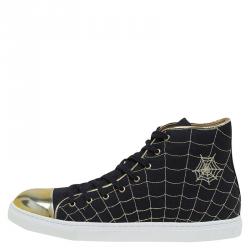 Charlotte Olympia Black/Gold Canvas Web High Top Cap Toe Sneakers Size 40.5