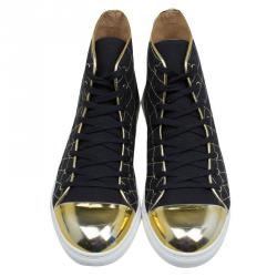 Charlotte Olympia Black/Gold Canvas Web High Top Cap Toe Sneakers Size 40.5