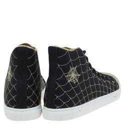 Charlotte Olympia Black/Gold Canvas Web High Top Cap Toe Sneakers Size 40.5