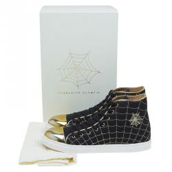 Charlotte Olympia Black/Gold Canvas Web High Top Cap Toe Sneakers Size 40.5
