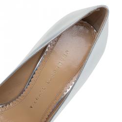 Pre Owned Charlotte Olympia Silver Metallic Leather Monroe Pointed Toe Pumps Size 38