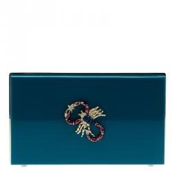 Charlotte Olympia Teal Perspex Scorpio Zodiac Pandora Box Clutch