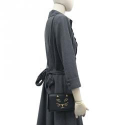 Pre Owned Charlotte Olympia Black Calf Leather Feline Purse Shoulder Bag