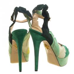 Pre Owned Charlotte Olympia Green Suede Leaf Me Alone Ankle Strap Platform Sandals Size 39