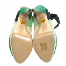Pre Owned Charlotte Olympia Green Suede Leaf Me Alone Ankle Strap Platform Sandals Size 39