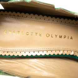 Pre Owned Charlotte Olympia Green Suede Leaf Me Alone Ankle Strap Platform Sandals Size 39