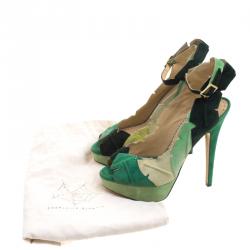 Pre Owned Charlotte Olympia Green Suede Leaf Me Alone Ankle Strap Platform Sandals Size 39