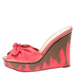 Pre Owned Charlotte Olympia Pink Fabric Jayne Sundae Wedge Slides Size 39