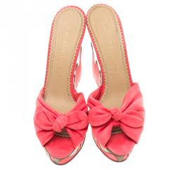 Pre Owned Charlotte Olympia Pink Fabric Jayne Sundae Wedge Slides Size 39