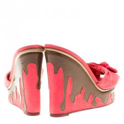 Pre Owned Charlotte Olympia Pink Fabric Jayne Sundae Wedge Slides Size 39