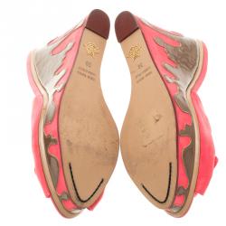 Pre Owned Charlotte Olympia Pink Fabric Jayne Sundae Wedge Slides Size 39