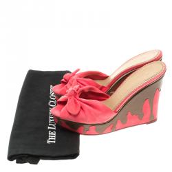 Pre Owned Charlotte Olympia Pink Fabric Jayne Sundae Wedge Slides Size 39