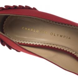 Pre Owned Charlotte Olympia Red Paloma Fan-Pleat Satin Pumps Size 38 