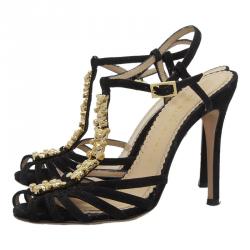 Charlotte Olympia Black Suede Gummi Bear Ankle Strap Sandals Size 36