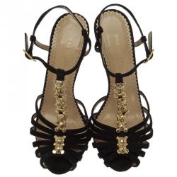 Charlotte Olympia Black Suede Gummi Bear Ankle Strap Sandals Size 36