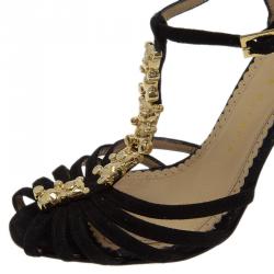 Charlotte Olympia Black Suede Gummi Bear Ankle Strap Sandals Size 36