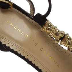 Charlotte Olympia Black Suede Gummi Bear Ankle Strap Sandals Size 36