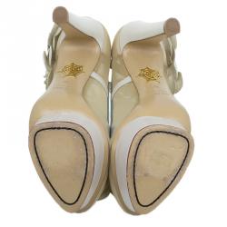 Pre Owned Charlotte Olympia Cream Mesh Flora Ankle Strap Pumps Size 37