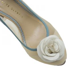 Pre Owned Charlotte Olympia Cream Mesh Flora Ankle Strap Pumps Size 37