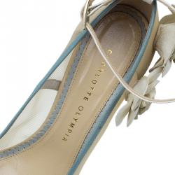 Pre Owned Charlotte Olympia Cream Mesh Flora Ankle Strap Pumps Size 37