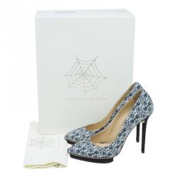 مملوكة مسبقًا حذاء كعب عالي شارلوت أوليمبيا ديبونير ستان فيليغري كريب مطبوع أزرق داكن مقاس 39.5