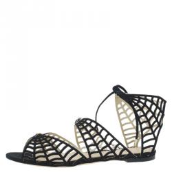 Charlotte Olympia Black Suede Miss Muffet Flat Sandals Size 36