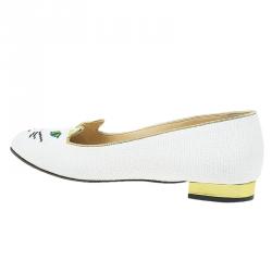 مملوكة مسبقًا حذاء سليبرز شارلوت أوليمبيا سموكينغ رافية بيضاء كيتي مقاس 39