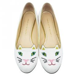 مملوكة مسبقًا حذاء سليبرز شارلوت أوليمبيا سموكينغ رافية بيضاء كيتي مقاس 39