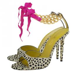 Charlotte Olympia Leopard Pony Hair Chain Ankle Strap Sandals Size 40