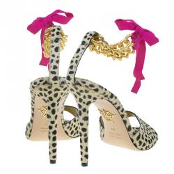 Charlotte Olympia Leopard Pony Hair Chain Ankle Strap Sandals Size 40