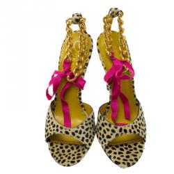 Charlotte Olympia Leopard Pony Hair Chain Ankle Strap Sandals Size 40