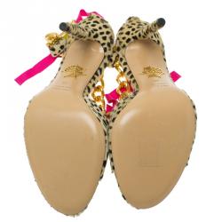 Charlotte Olympia Leopard Pony Hair Chain Ankle Strap Sandals Size 40