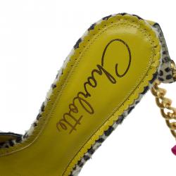 Charlotte Olympia Leopard Pony Hair Chain Ankle Strap Sandals Size 40