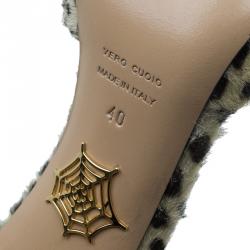 Charlotte Olympia Leopard Pony Hair Chain Ankle Strap Sandals Size 40