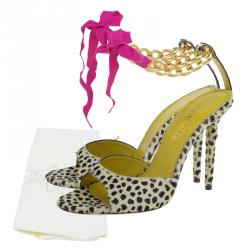 Charlotte Olympia Leopard Pony Hair Chain Ankle Strap Sandals Size 40